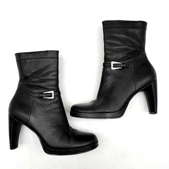 Vintage 90s Y2K Enzo Angiolini 'OASIS' Black Leather Block Heel Ankle Boots 7M - Picture 13 of 16